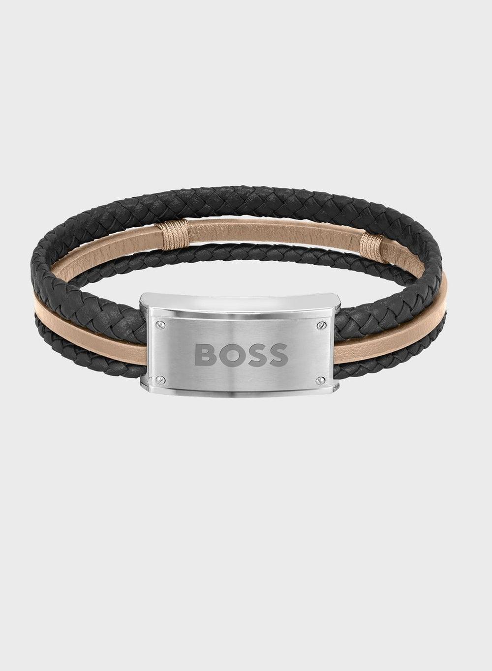 BOSS 1580423: Sleek Men's Leather Bracelet - Image 1
