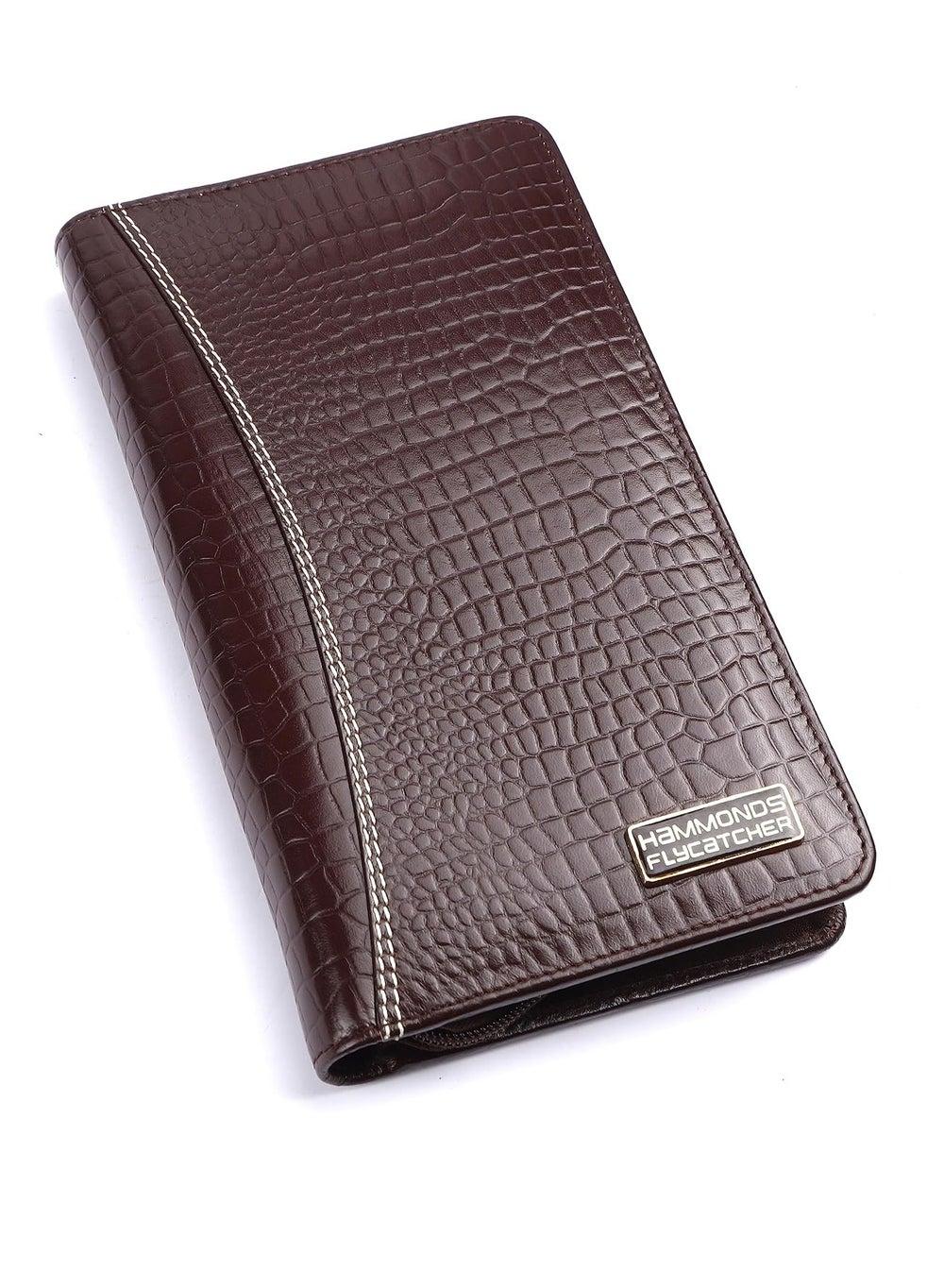 HAMMONDS FLYCATCHER Croc Brown Leather Passport Holder with RFID - Image 1