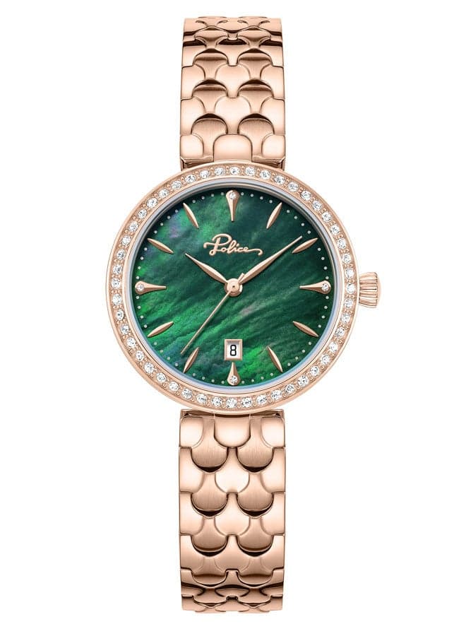 POLICE Ophidia 28mm Rose Gold & Green Pearl Women's Watch - Image 1