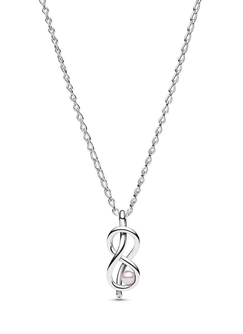 PANDORA Infinity Knot Collier Necklace - Pink Pearl Charm - Image 1