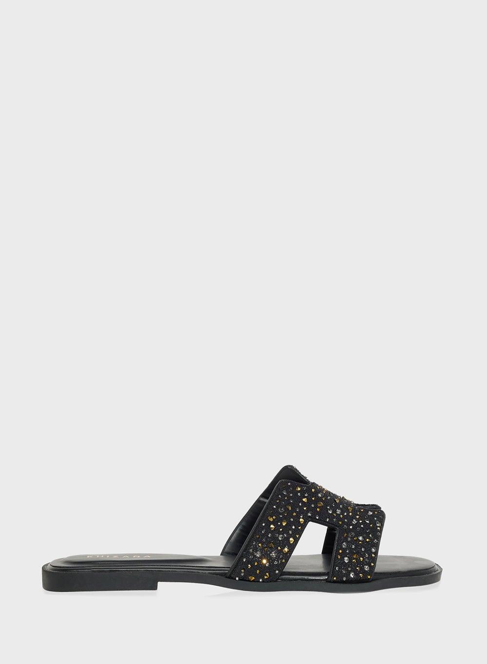 X2503 243 Luxe Black Glitter Evening Slides for Women - Image 1