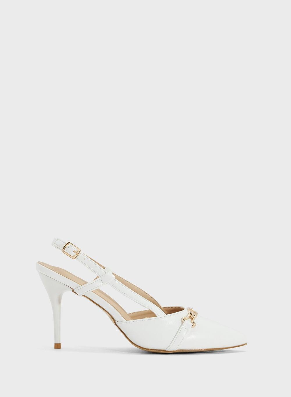 X2503 75 Elegance White Sling Back Heeled Pumps - Image 1
