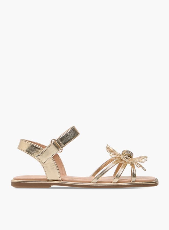 R25Ss00922Gold Girls' Elegant Gold Flower Sandals - Image 1