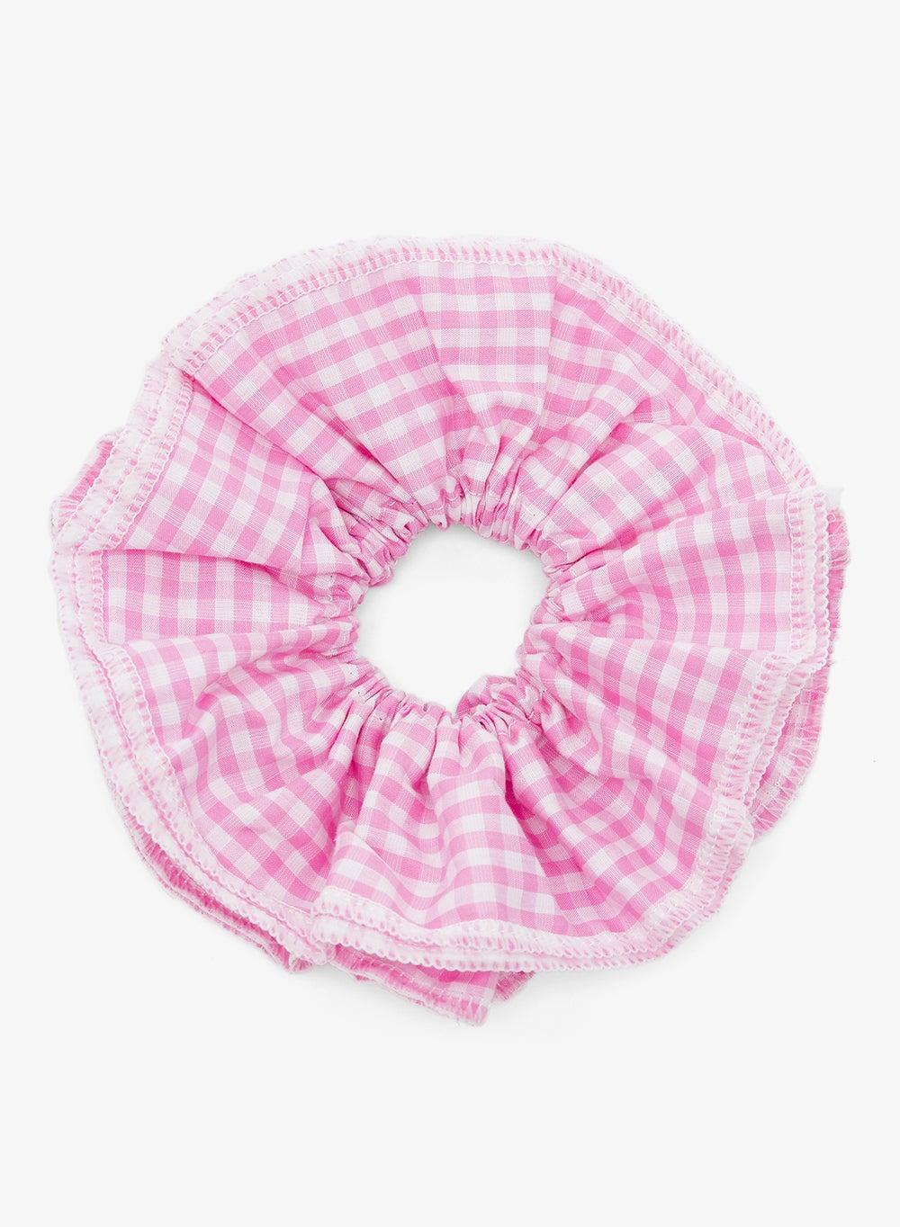 Fq262 Gingham Ruffle Pink Scrunchie - Ultimate Femininity - Image 1