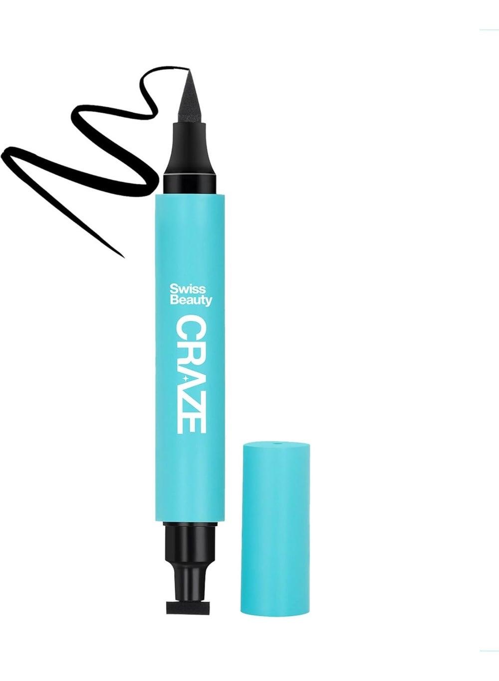 Swiss Beauty Craze Matte Black 2-In-1 Eyeliner & Wing Stamp - Image 1