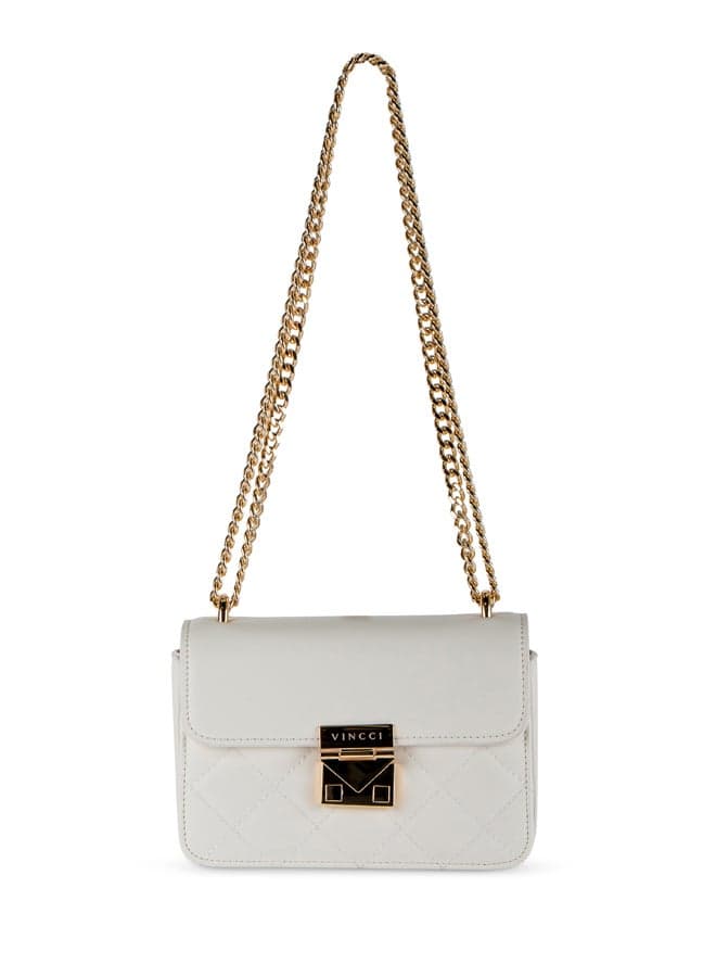Vincci Beige Elegance: Quilted Shoulder Bag with Chain Strap - Image 1