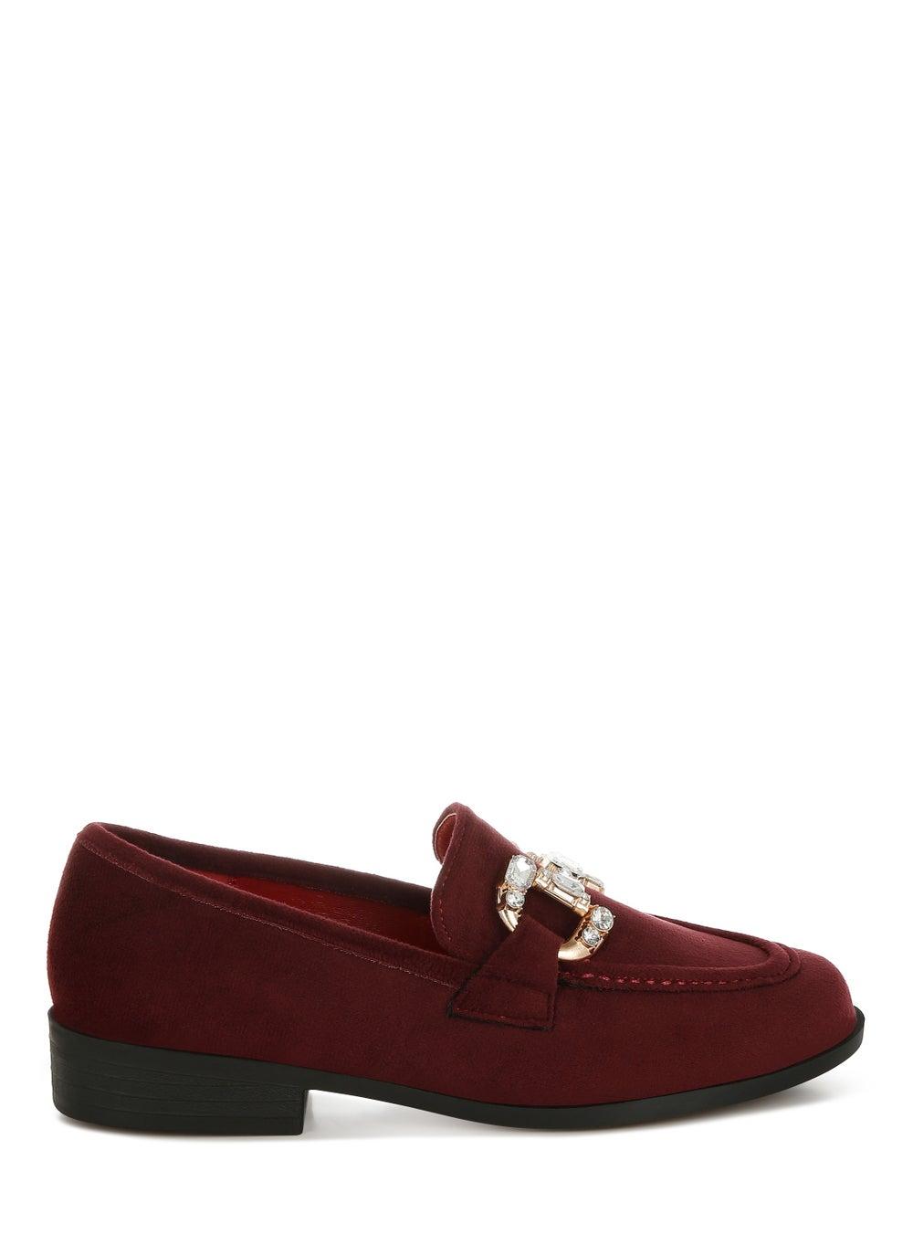 Sh4992 Burgundy Diamante Horsebit Loafers – A Touch of Splendor - Image 1