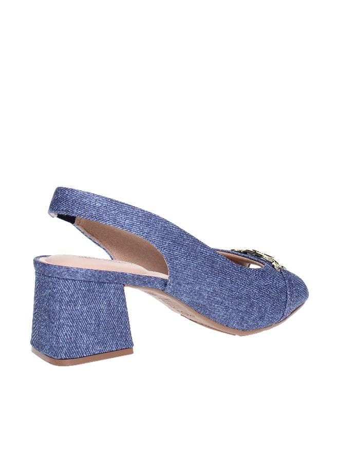 Elegant Blue Slingback Mid Heels with Ankle Strap - Image 1