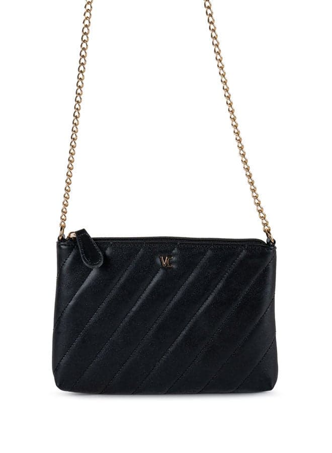 Vincci Black Quilted Elegance Shoulder Bag with Chain Detail - Image 1
