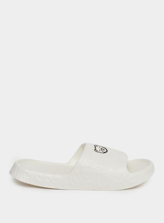 Styli Bear Print Casual White Slip-On Slides - Image 1
