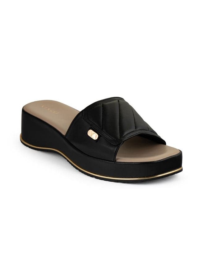 Elevate in Style: Vi20400801 Chic Black Single Strap Wedges - Image 1