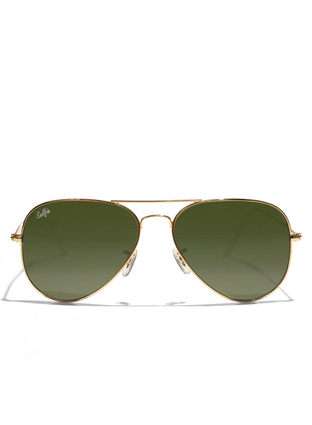 Selfie SE3025-021 Aviator Sunglasses in Green Gold - Image 1