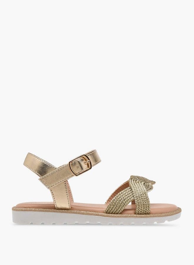 R25Ss00968 Girls' Gold Textured Open Toe Sandals - Image 1