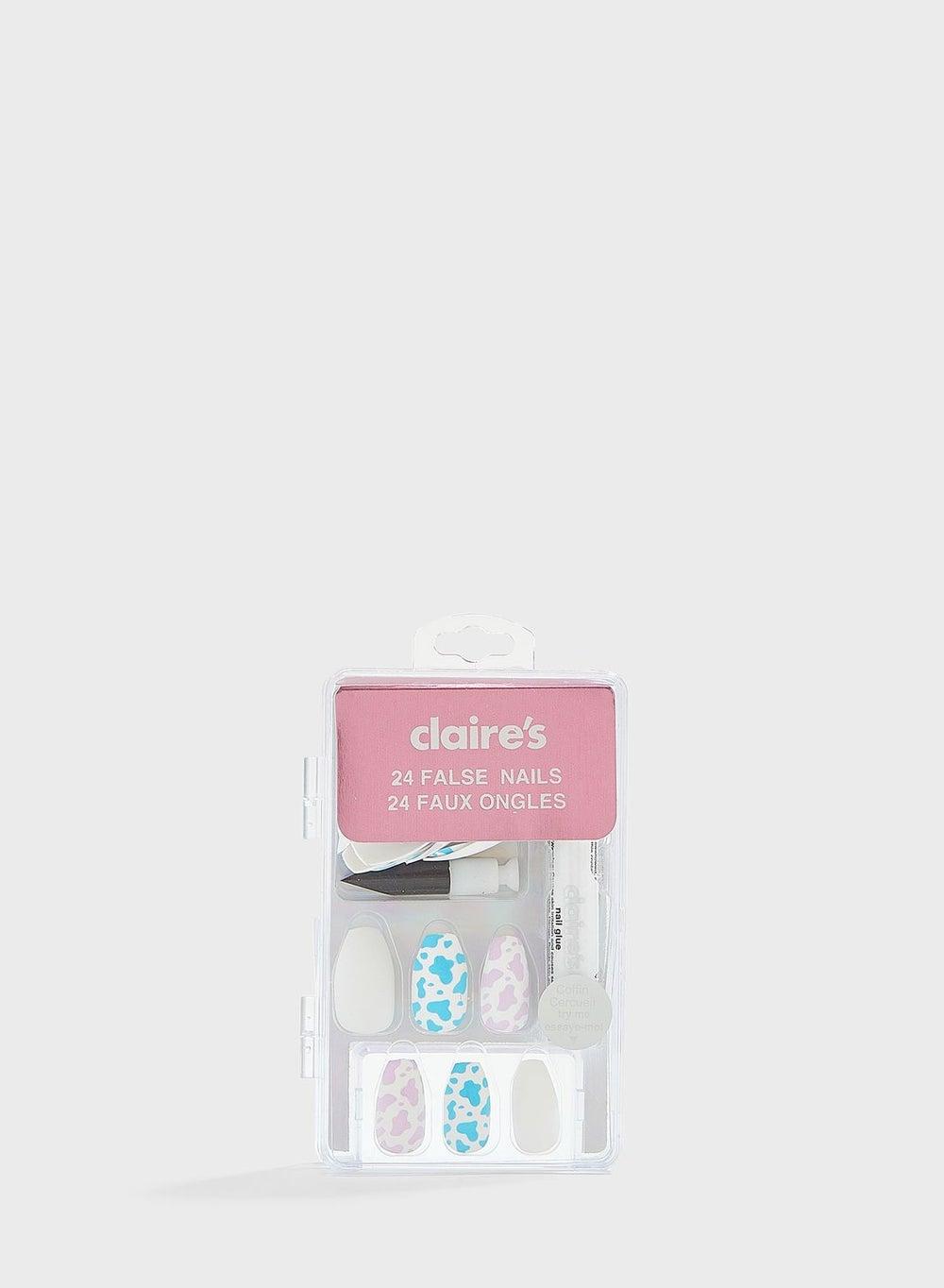 Blue Cow Print Artistry Faux Nails - Image 1