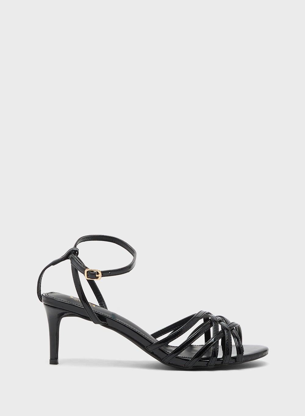 Elegant Black Patent Multi-Strap Mid Heel Sandals - Image 1