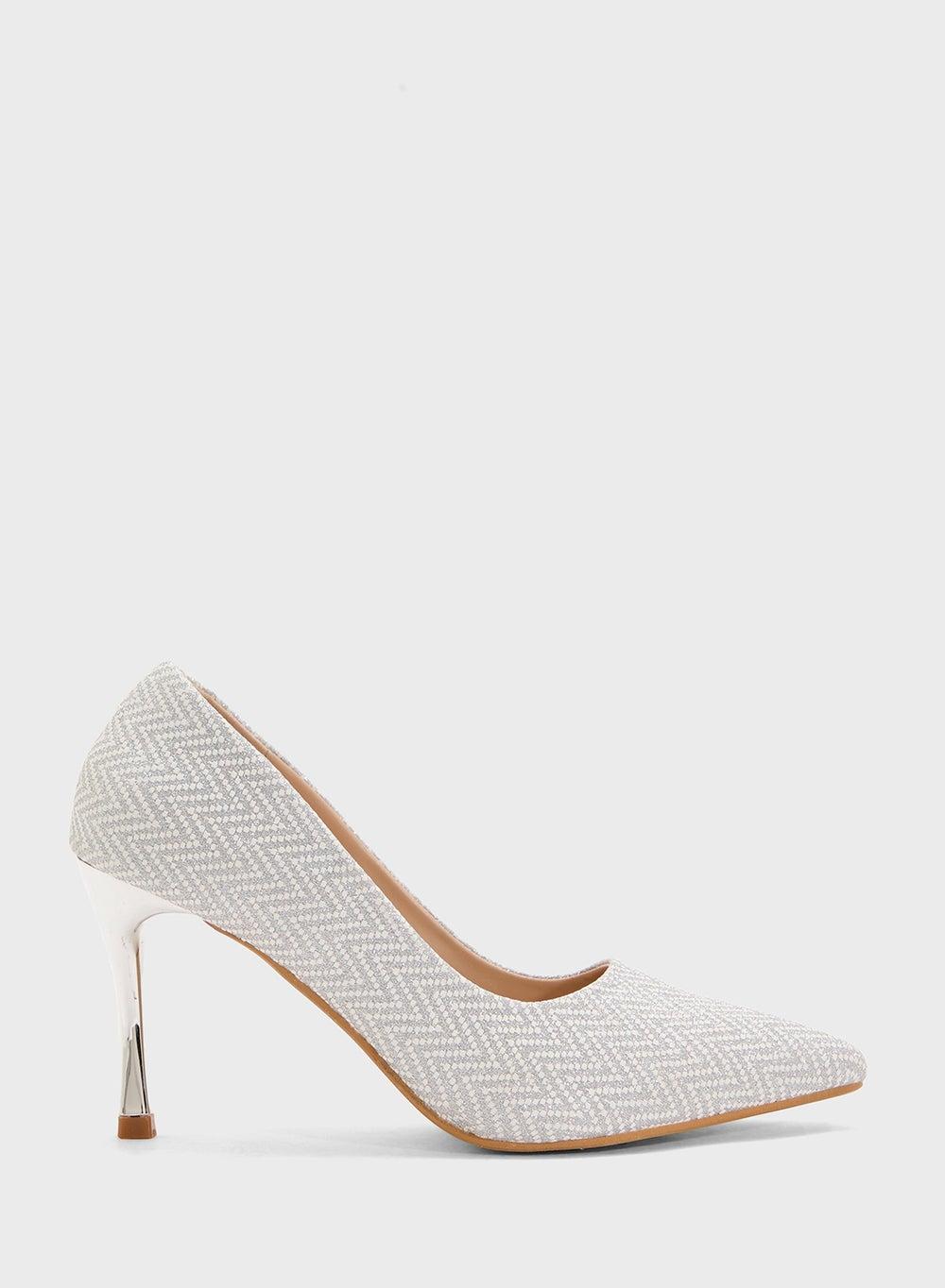 Be 1007 Elegant Silver High Heeled Pointed Pumps - Image 1