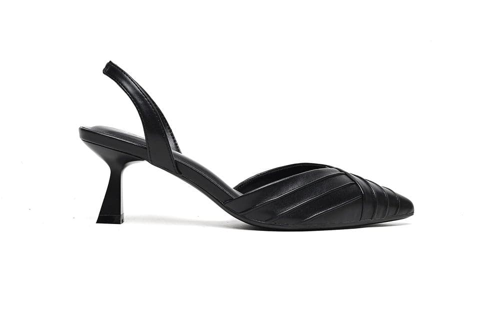 Pleated Detail Mid-Heel Slingback Pumps - Image 1