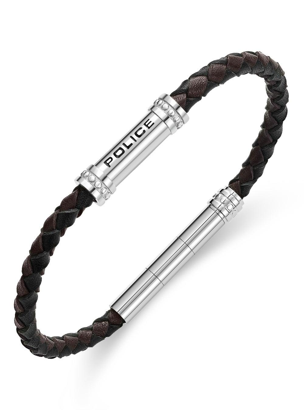 POLICE Barrell Gents Leather Bracelet – Black/Brown Elegance - Image 1