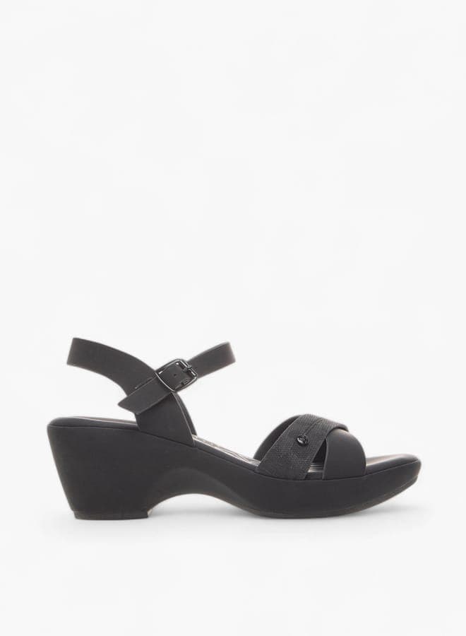 Elegant 9175 11Black Mid Block Slingback Women's Wedges - Image 1