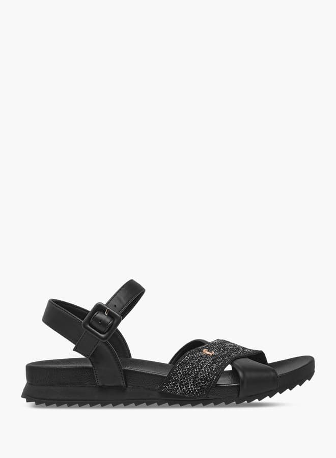 Elegant Textured Cross Strap Sandals R23Aw00981Black - Image 1