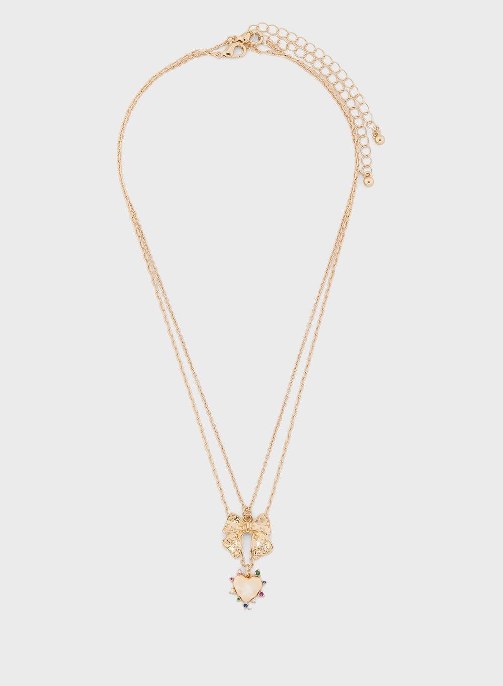 Ginger Heart Bow Pendant Necklace Duo for Women - Image 1