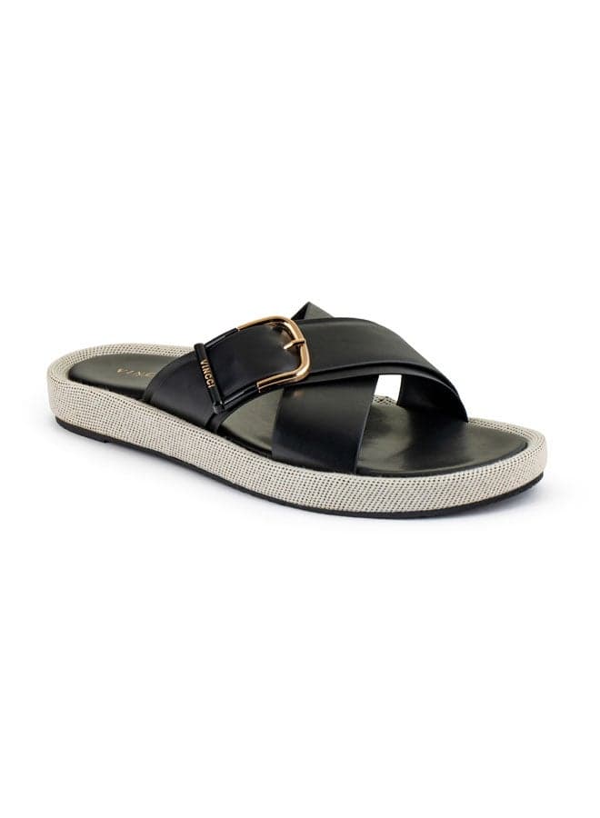 Elegant Vi20400791 One Strap Black Flat Sandals for Women - Image 1