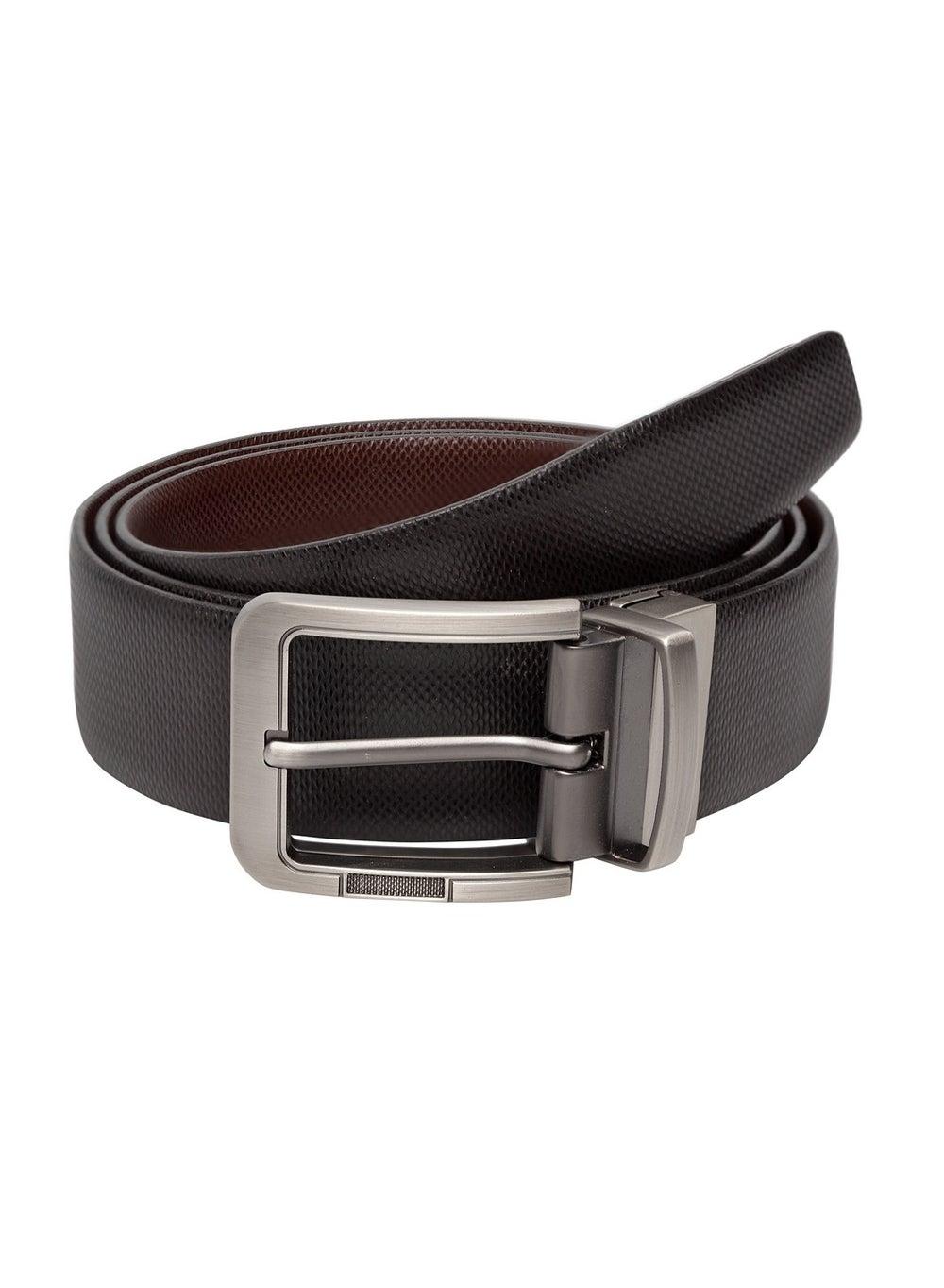 TEAKWOOD Black Reversible Genuine Leather Belt for Men - Image 1