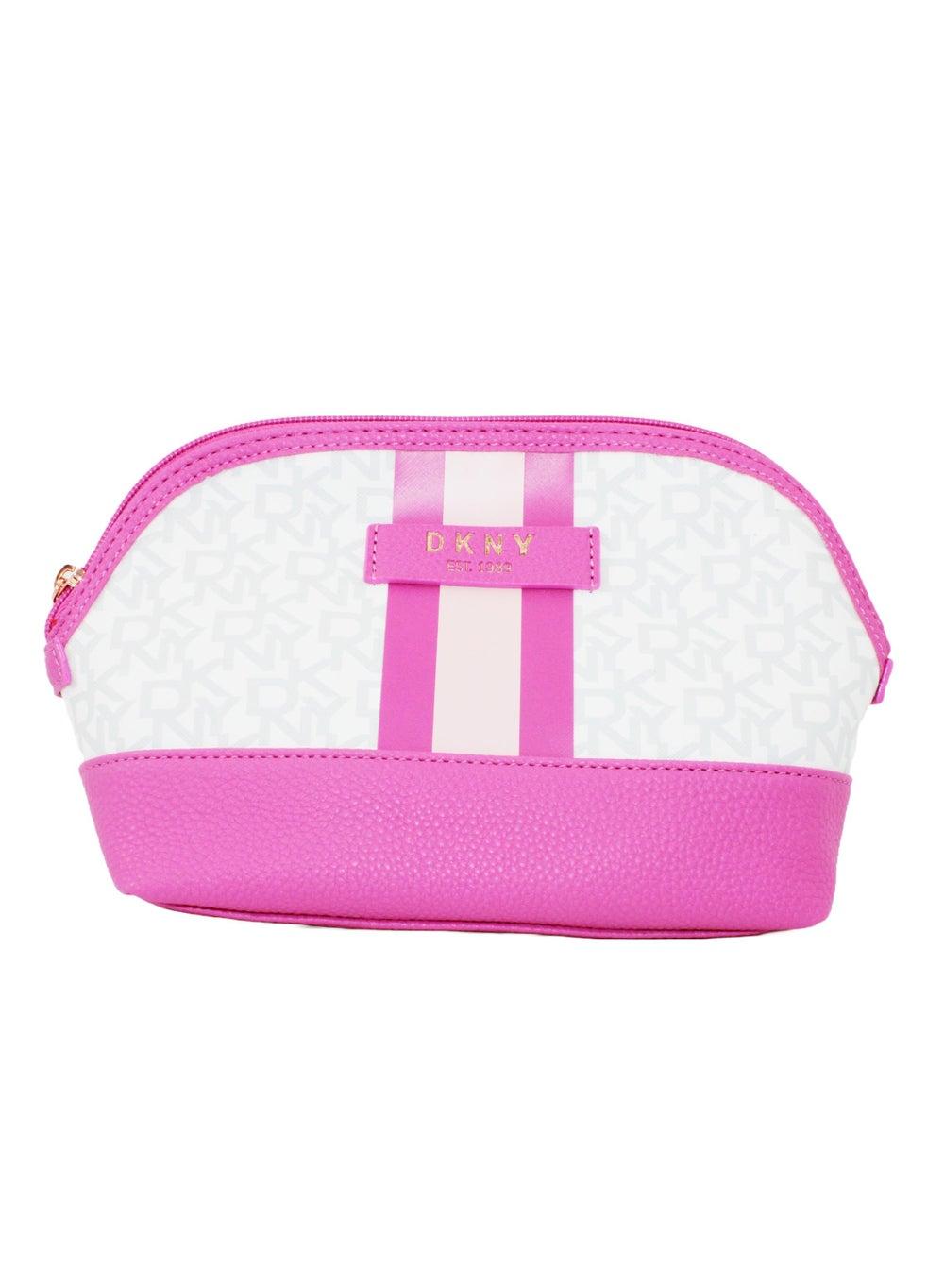 DKNY Signature Stripe 2.0 Dome Cosmetic Bag - Sleek Travel Essential - Image 1