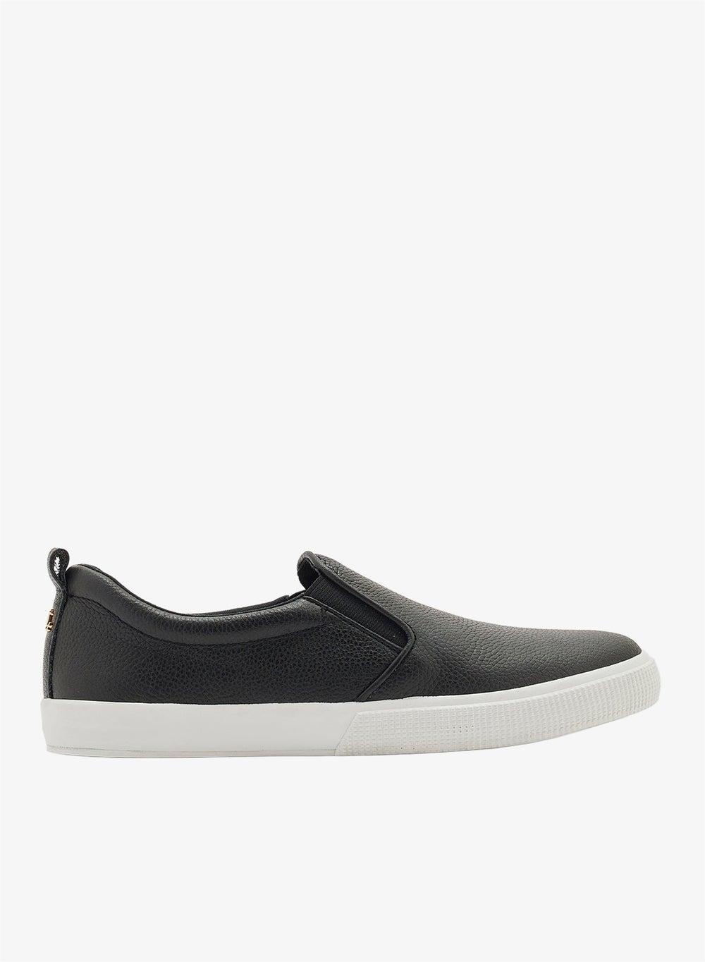 Haddley Black Tumbled Leather Slip-On Sneakers - Image 1