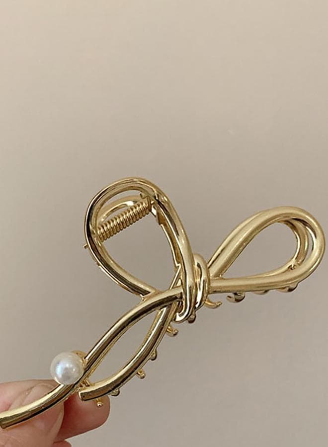 Elegant Faux Pearl Ribbon Hair Clamp for Stylish Hold - Image 1