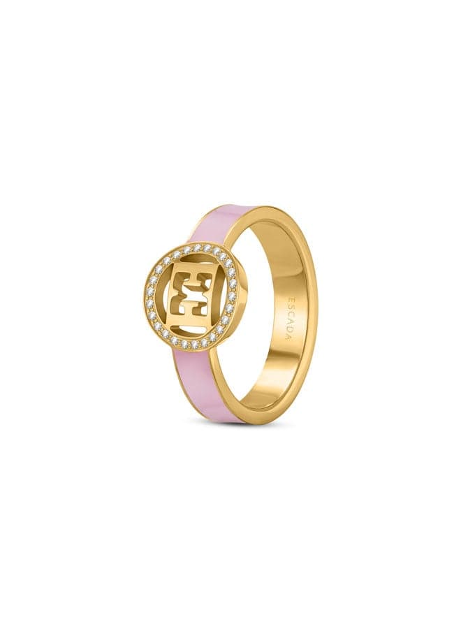 ESCADA Isabella Gold-Plated Pink Enamel Logo Ring - Image 1