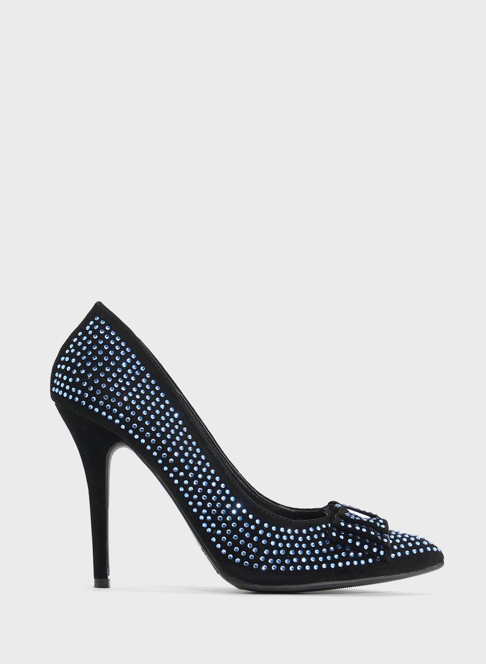 Elegant L2276Cu Studded Blue Pump with Charming Bow - Image 1
