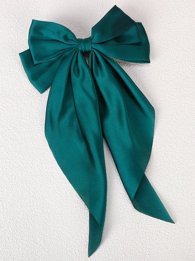 Elevated Elegance Solid Green Ribbon Bow Hair Clip - Image 1