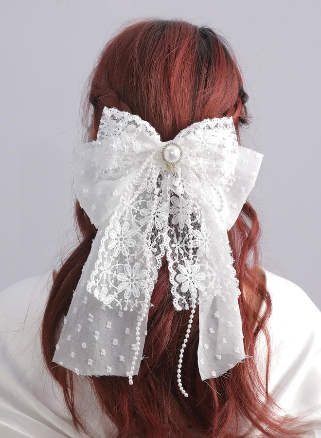 Elegant Lace Bow Ribbon Hair Clip - White - Image 1