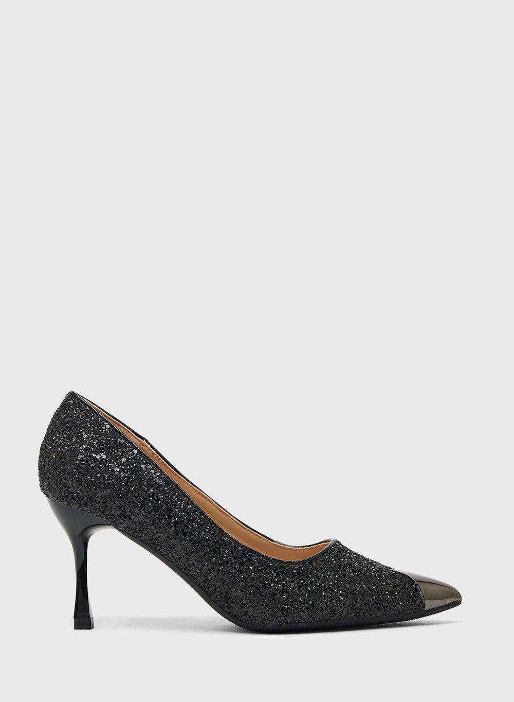 Elegant Black Glitter High Heels – Perfect for Evening Elegance - Image 1
