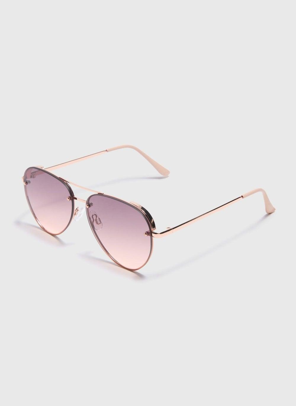 Matalan Chic Rose Gold Ombre Aviator Sunglasses for Women - Image 1
