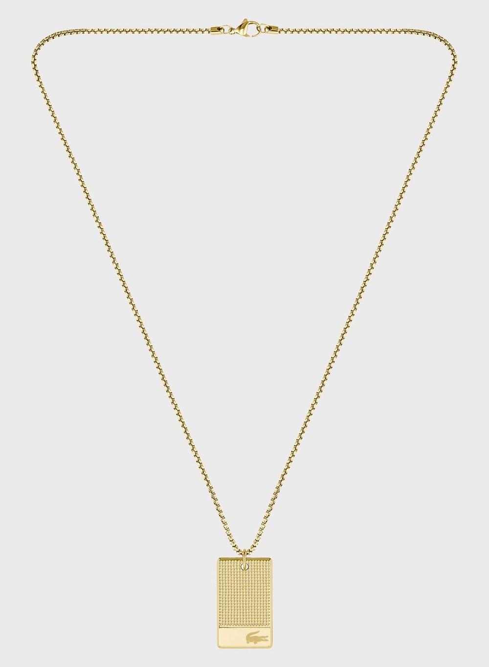 LACOSTE Stencil Logo Men's Silver-Tone Tag Necklace - Image 1