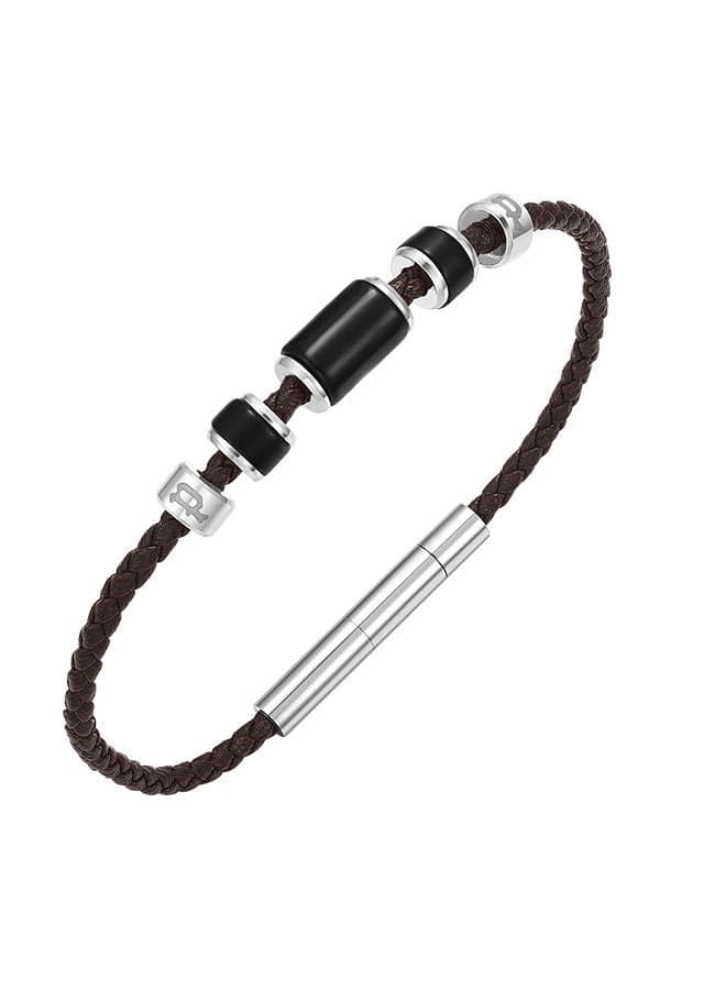 POLICE Bullion Onyx & Brown Leather Men's Bracelet PEAGB0032205 - Image 1