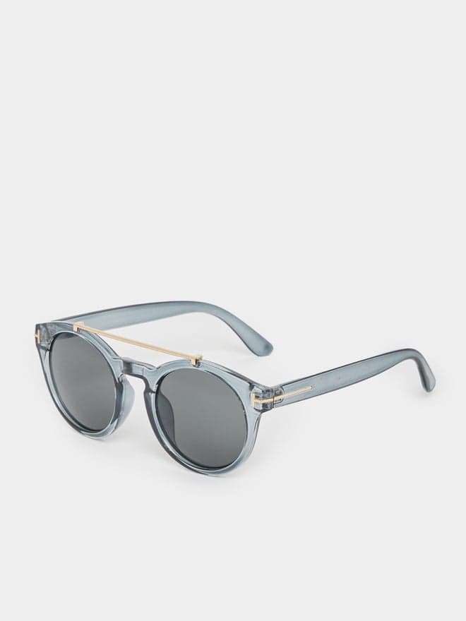 Styli Men's Solid Double Bridge Round Sunglasses - Image 1
