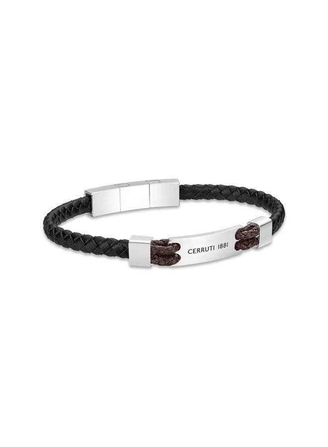 CERRUTI 1881 Alessandro Leather Bracelet: Silver-Black Elegance - Image 1