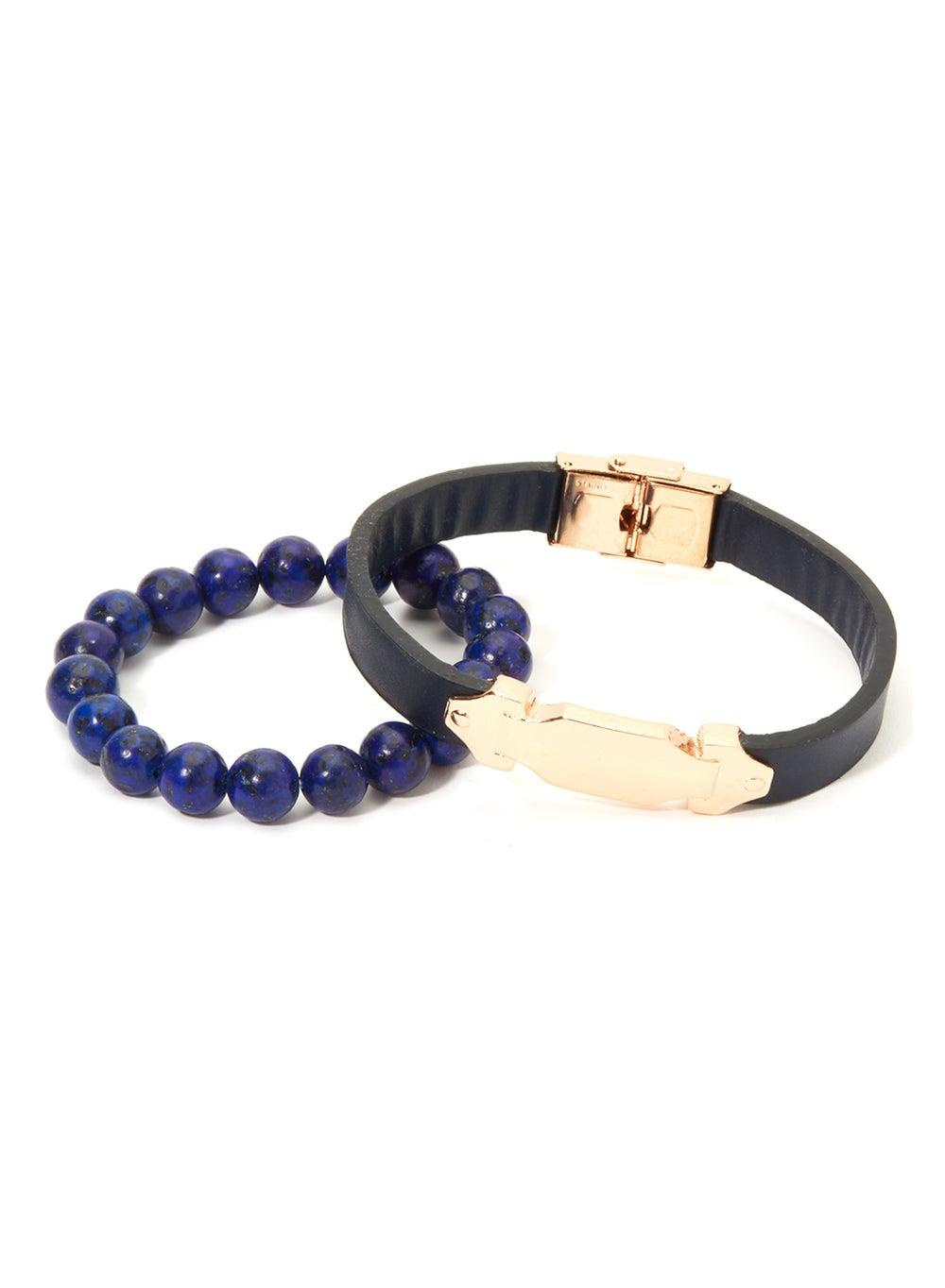 English Laundry Men's Leather and Bead Bracelet Duo - Image 1