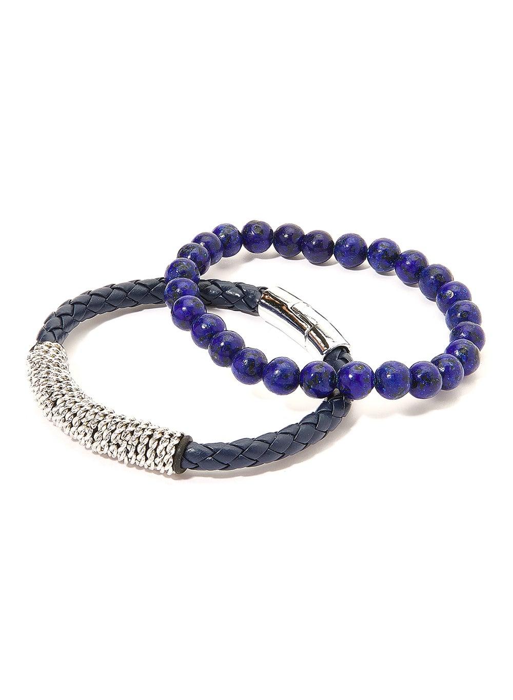 English Laundry Men's Leather and Bead Bracelet Set - Image 1