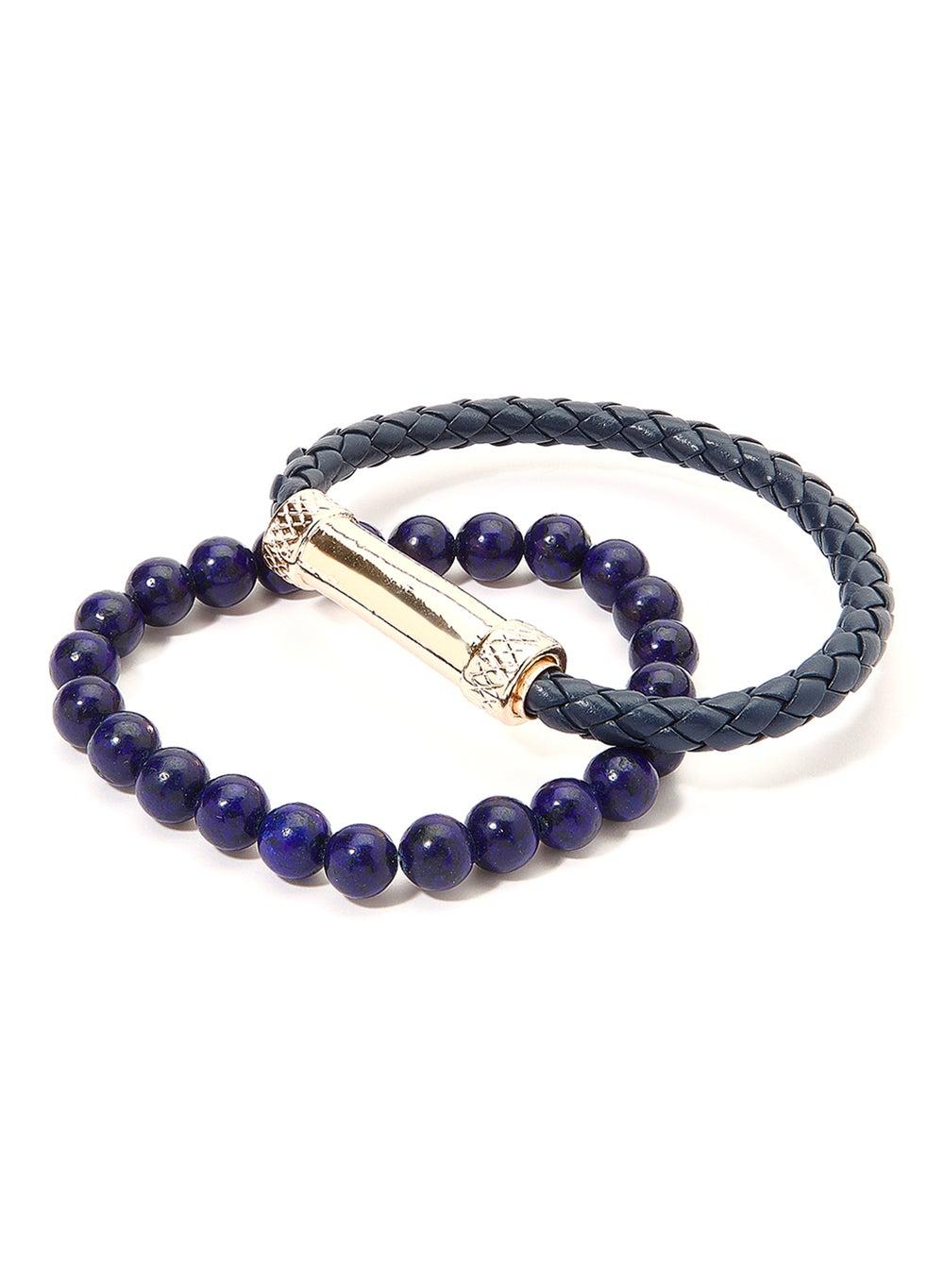 English Laundry Blue & Gold Beaded Leather Bracelet Set - Image 1