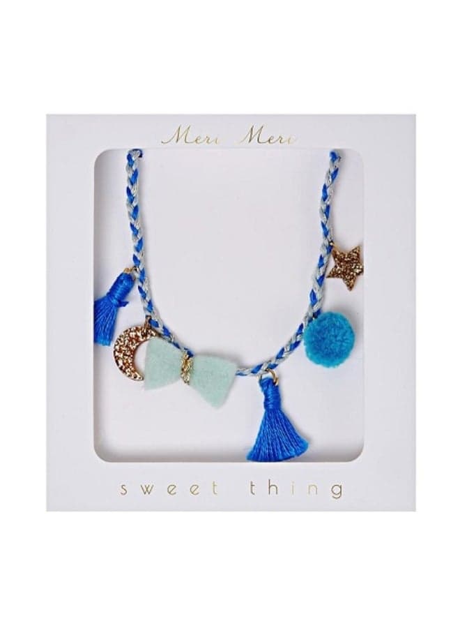 Meri Meri Blue Plaited Charms Necklace - Elegant 40cm Length - Image 1