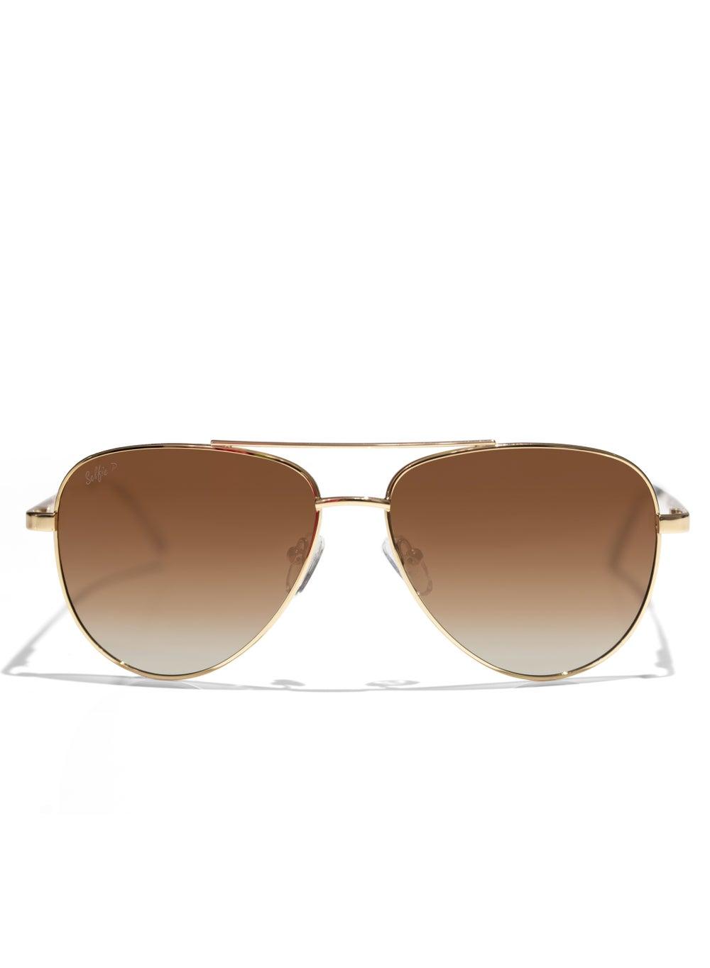Gold Aviator Sunglasses SE8286-C5 with Polarized Brown Lenses - Image 1