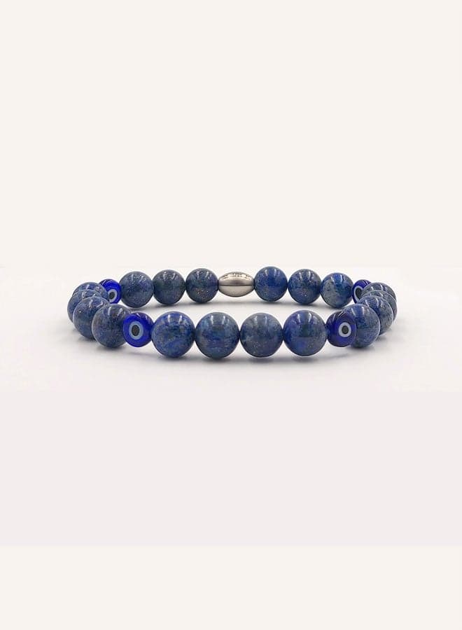 CHRYSOSTOMOS Grey-Blue Agate Men's Bracelet with Evil Eye - Image 1
