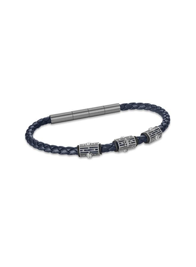 CERRUTI 1881 Adriano Men's Leather Bracelet in Grey and Navy Blue - Image 1
