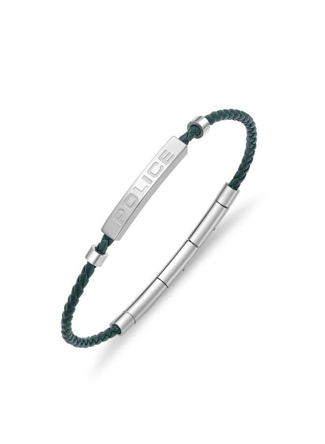 POLICE 180 Olive Green Leather Contour Bracelet for Men - Image 1