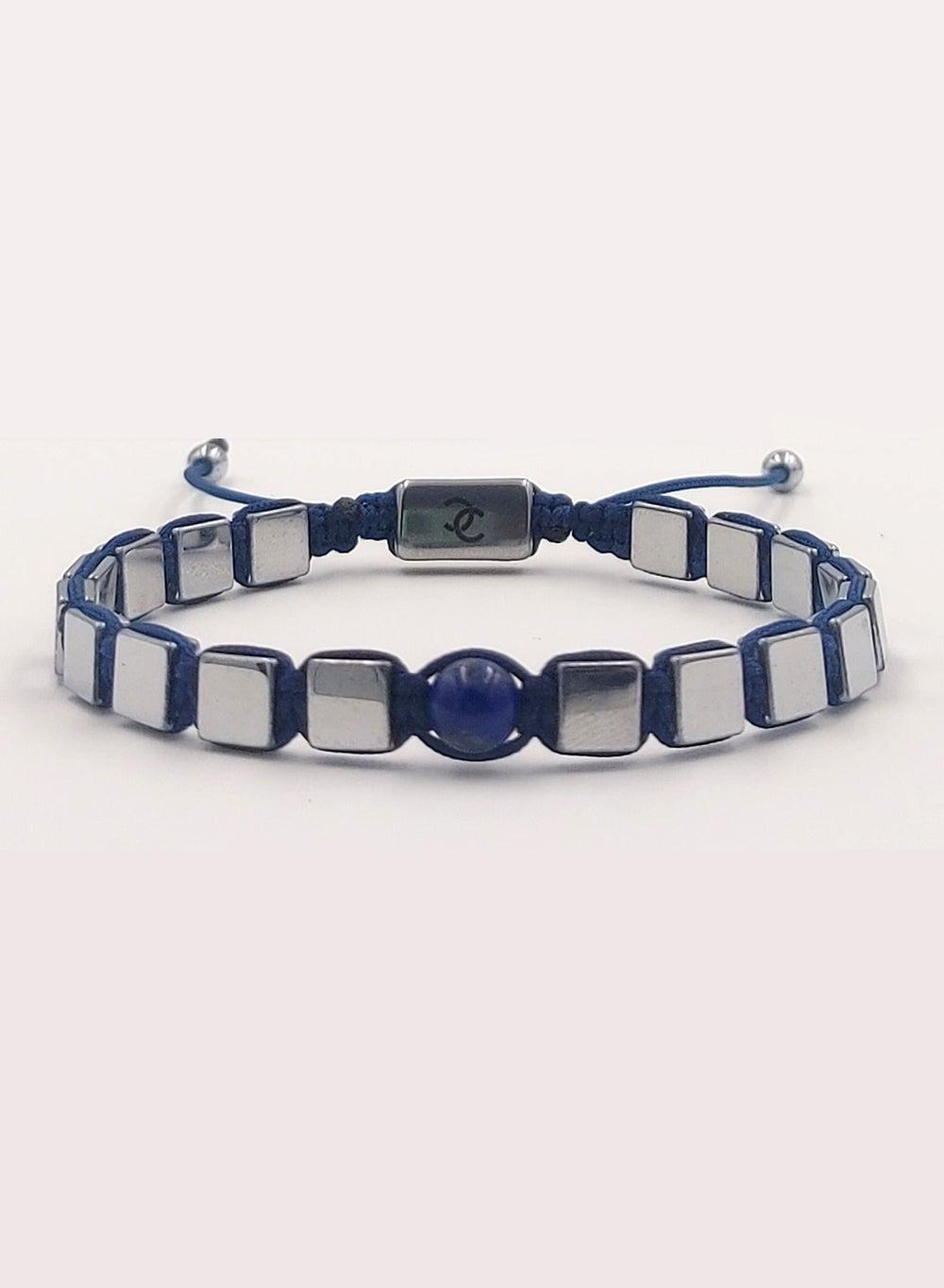CHRYSOSTOMOS Glossy Hematite & Blue Agate Men's Bracelet - Image 1
