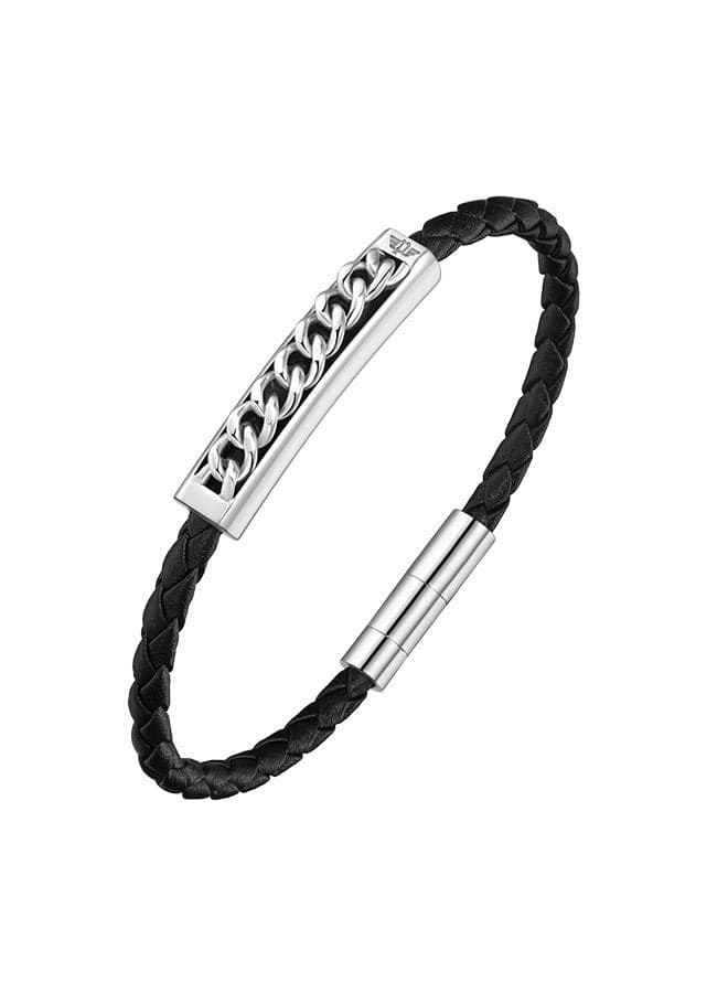 POLICE Black Fetter Leather & Steel Bracelet PEAGB0005231 - Image 1
